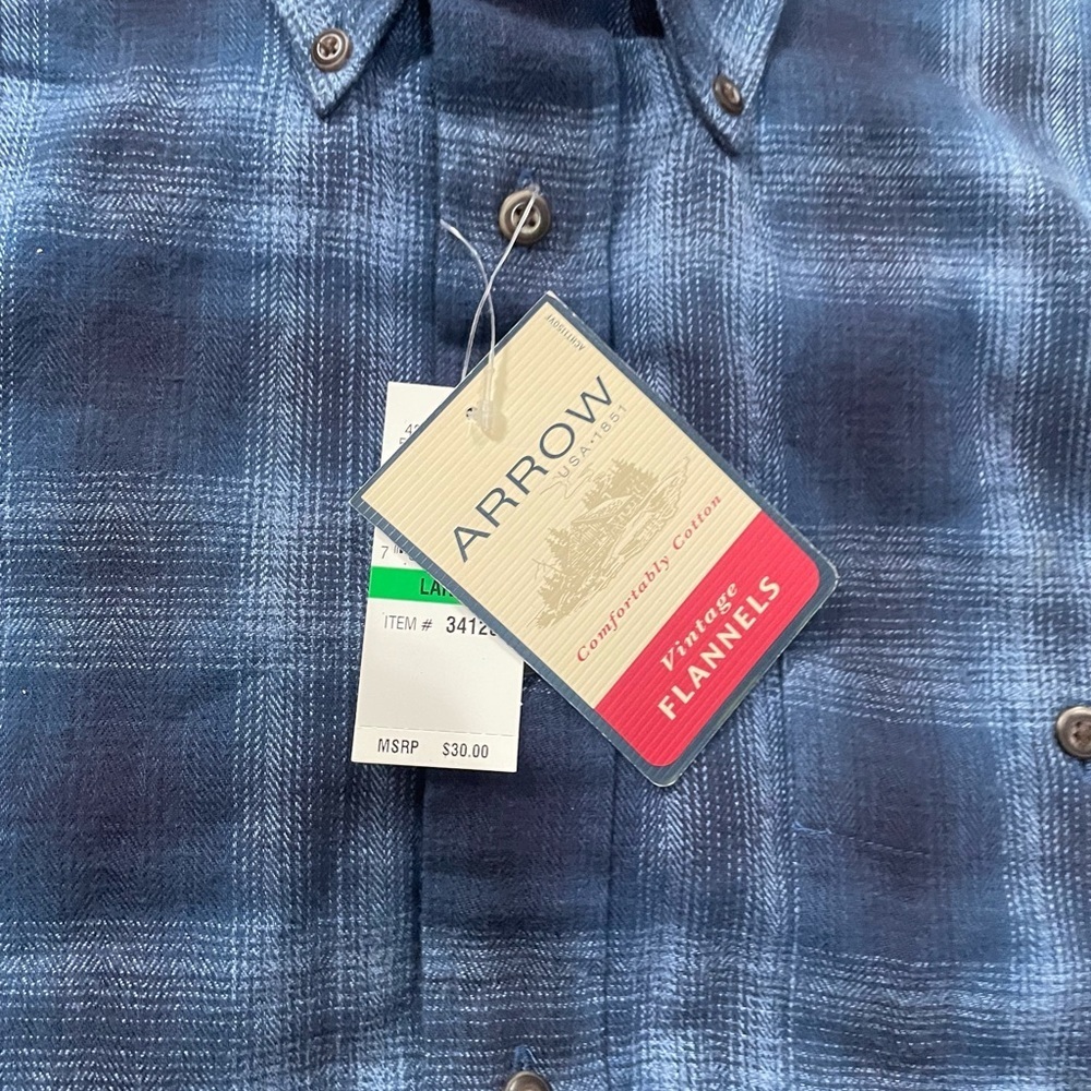 ARROW Men's Blue Plaid Shirt - Picture 4 of 14